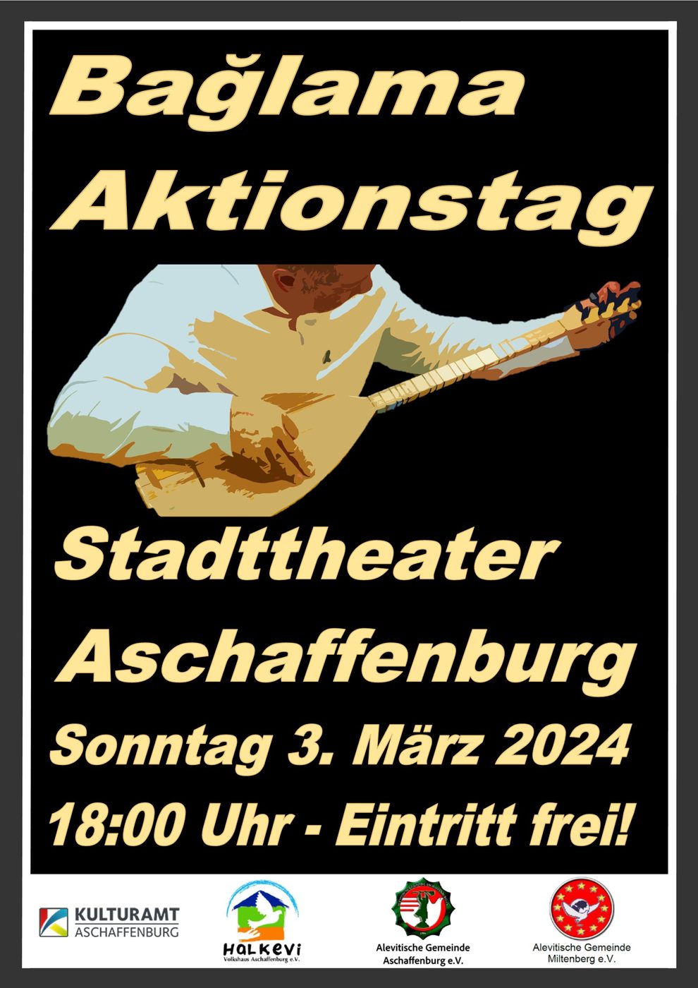 Plakat Bağlama-Aktionstag: Stadttheater Aschaffenburg, Sonntag, 3. März 2024, 18 Uhr, Eintritt frei